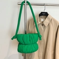 Quilted cloud puffer bag in bright green nylon featuring decorative shoulder strap knots - Dark Green