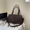 Dunkelbraune Motorradtasche im Wasteland-Stil mit Vintage-Kunstleder und Trageriemen - Kaffeebraun