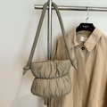 Sage green quilted cloud bag featuring a fluffy water-resistant nylon finish and knotted strap - Bean Green