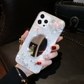 Glitzernde iPhone Hülle mit Spiegel, Kristallkrone und Goldfolie Love Verzierungen - Silberfolie Krone LOVE Spiegel / iPhone 7/8/SE 2020
