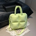 Quilted down crossbody bag in fluorescent green with puffy nylon texture and top handle - Light Green