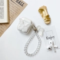 Clear AirPods Pro case with white lace butterfly embroidery and pearl bead strap - Generation 1/2 / White
