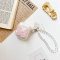 Clear AirPods case with pink embroidered butterfly patch and matching bead wrist strap - Generation 1/2 / Pink
