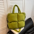 Quilted puffer bag in grass green with top handle and adjustable strap for women - Avocado Green