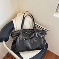 Retro zwarte minimalistische tote bag in verouderd leer met verstelbare riem - Donkerbruin