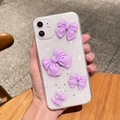 Dettaglio custodia trasparente per iPhone con fiocchi 3D viola e glitter argentati - Cielo Stellato-Fiocco Viola / iPhone XR