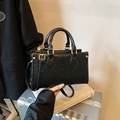 Retro black square crossbody bag with lychee texture and elegant gold hardware details - Black