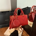 Retro red square handbag in PU leather with detachable round coin purse and gold hardware - Red