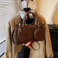 Vintage dark brown crossbody bag with matching round coin purse and gold hardware - Brown