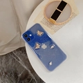 Detailed view of blue glitter iPhone case featuring handcrafted rhinestone butterflies - Fine Glitter - Two Rhinestone Butterflies / iPhone 7/8/SE 2020