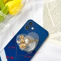 Supporto per telefono a cuore glitterato con coniglio dorato e perle su smartphone - Supporto Epossidico - Coniglio Cuore LOVE