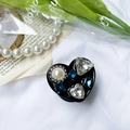 Soporte plegable de lujo para móvil en forma de corazón con pedrería azul y perlas - Azul