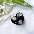 Luxury heart phone grip with blue gems and pearls on a white textured background - Dark Blue
