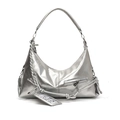 Bolso de hombro hobo plateado de gran capacidad con textura metálica y borlas tejidas - Plateado
