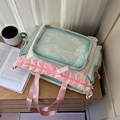 Borsa Itabag verde menta stile dolce con pizzo, fiocchi rosa e finestra trasparente - Borsa Tote a Tracolla / Borsa a tracolla verde