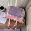 Borsa ita lavanda e rosa con finestra trasparente, volant e fiocco di perle - Borsa Tote a Tracolla / Borsa a tracolla viola