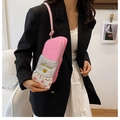 Detail of high heel shaped crossbody bag in pink with Sweet embroidery and pearls - Pink