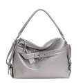 Zilveren metallic handtas van kiezelleder met vintage bikerstijl en metalen gespen - Zilver