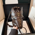 Secchiello retrò a forma di testa di cavallo in pelle marrone scuro con rivetti metallici - Marrone