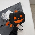 Sac bandoulière citrouille d'Halloween noir et orange avec charme de chauve-souris - Noir Joyeux