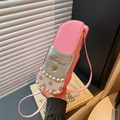 Borsa a tracolla rosa a forma di pantofola con ricamo Sweet e perle - Rosa