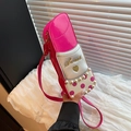 Borsa a tracolla rosa a forma di rossetto con perle e ricamo artistico Sweet - Rosa Rosso