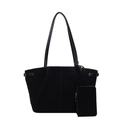 Borsa tote in finta pelle scamosciata nera con pochette abbinata e spalline sottili - Nero