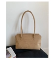 Detail of camel suede tote bag with long slim shoulder straps for comfortable underarm wear - One Size / Khaki