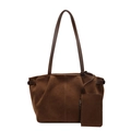 Borsa tote in finta pelle scamosciata testa di moro con bustina coordinata e cuciture - Marrone