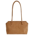 Brown vintage suede tote bag with large capacity and minimalist shoulder strap design - Yellow Brown