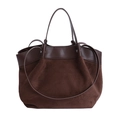 Brown patchwork leather tote bag with smooth handles and suede body for women's daily commute - Brown