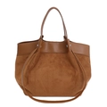 Brown patchwork tote bag in smooth leather and suede with adjustable shoulder strap - Brown