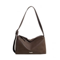 Vintage brown leather tote bag with adjustable shoulder strap and metal buckle detail - Khaki Brown