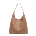 Classic camel woven tote bag in soft leather with large capacity and shoulder strap - Khaki