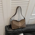 Borsa tote vintage di grande capacità in marrone talpa con tracolla sottile - Marrone Cachi