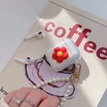 Clear TPU case for AirPods with 3D red flower charm and elegant white pearl lanyard - AirPods 1/2