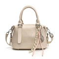 Minimalist beige PU leather handbag with tennis racket charm and shoulder strap - Off-White (With Pendant)