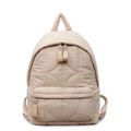 Beige quilted nylon backpack with multiple compartments and adjustable straps for women - Khaki