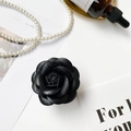 Opvouwbare telefoonstandaard met een elegante zwarte 3D camelia bloem van kunstleer - Leer/Plastic / Zwart