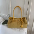 Vintage ginger yellow suede tote bag with large capacity and decorative leather strap - Yellow