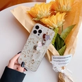Custodia trasparente per iPhone con scaglie d'oro e cinturino a farfalla - Foglia d'Oro-Pendante Farfalla Cuore / 6/6S