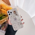 Custodia per iPhone con foglie d'argento, ciondolo a farfalla e cinturino di perline - Foglia d'Argento-Pendante Farfalla Cuore / 6/6S