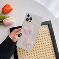 Clear iPhone case featuring 3D pink embroidered butterfly decorations for women - Pink Lace Double Butterfly / iPhone 7/8/SE 2020
