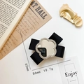 Niedlicher schwarzer Bogen-Halter mit Strass-Kleeblattspiegel für Smartphone - Blumen Einfarbig Schleife-Silber