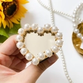 Creative heart-shaped mirror phone stand with elegant pearl border and gold trim - Silver
