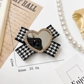 Foldable butterfly phone stand featuring black houndstooth pattern and heart-shaped mirror - Heart Houndstooth Bow - Gold