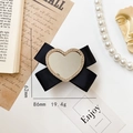 Foldable black ribbon bow phone stand with heart mirror and rhinestones, 86mm size - Heart Solid Black Bow - Gold