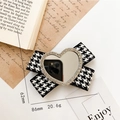 Foldable heart mirror phone stand with houndstooth bow design and rhinestone edge - Heart Houndstooth Bow - Silver