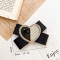 Black bow phone stand with heart-shaped rhinestone mirror and foldable design - Heart Solid Black Bow - Silver