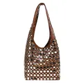 Bolso de hombro en cuero marrón con remaches plateados punk y diseño tote chic - Marrón
